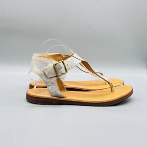 Kork Ease Sandals Womens 10‎ Silver Leather Thong Strappy Buckle Flat Shoes